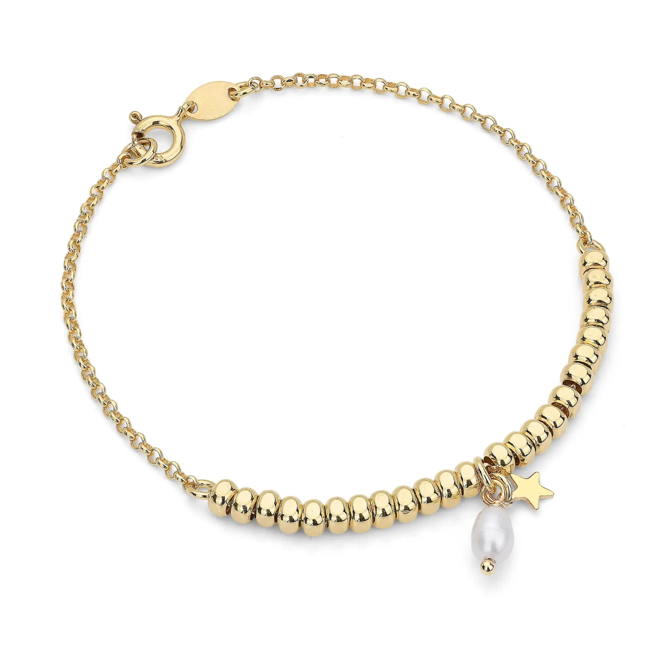 Bracciale in argento con Perla Bianca e Stellina Pendente