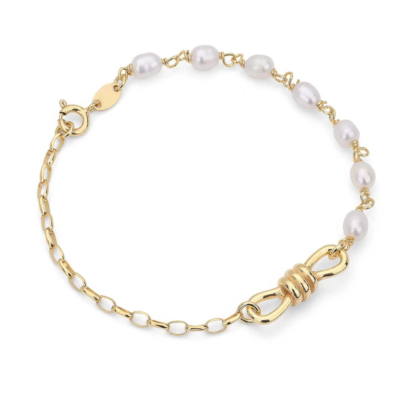 Bracciale in argento con Nodo dell'Amore e Perle Bianche