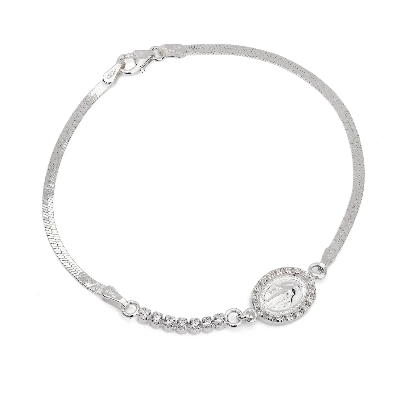 Bracciale in Argento con Immagine Sacra e Zirconi