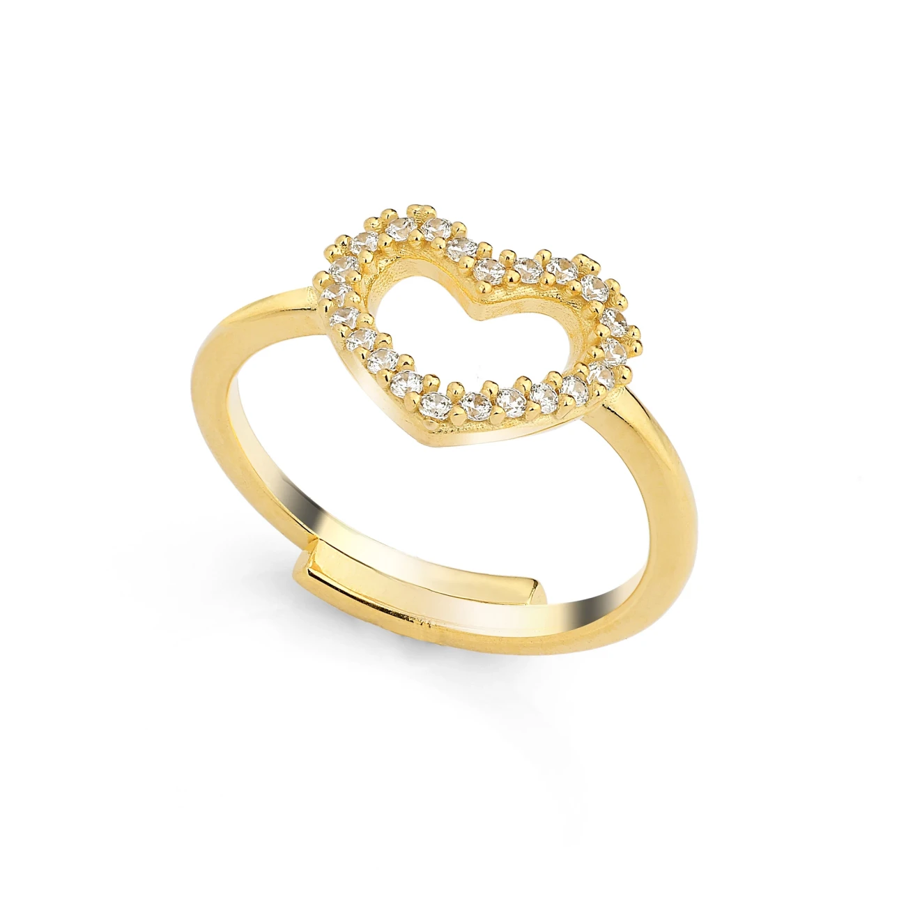 Anello Cuore con Zirconi colore Oro 18kt