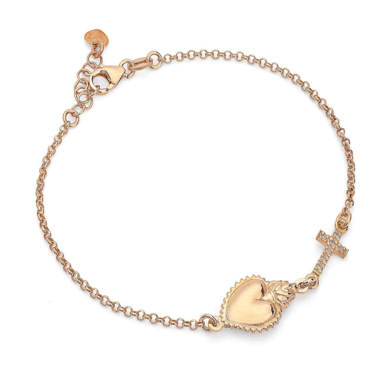 Bracciale in Argento con Elemento Cuore e Croce