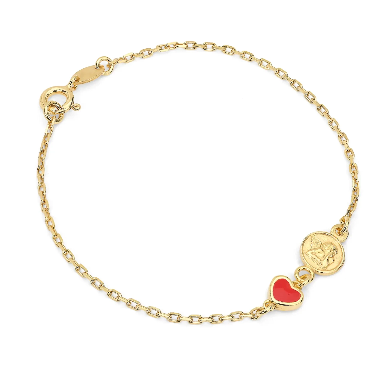 Bracciale in Argento con Cuore Smaltato e Medaglietta