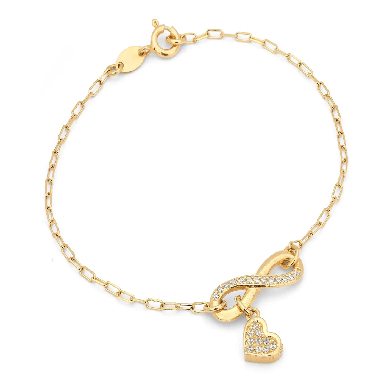 Bracciale in Argento con Elemento Infinito e Pendente Cuore